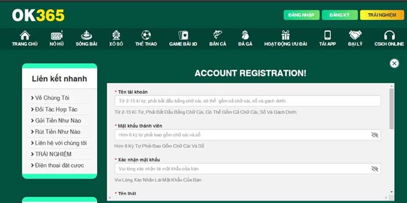 Đăng ký vào OK365 đơn giản và nhanh chóng 
